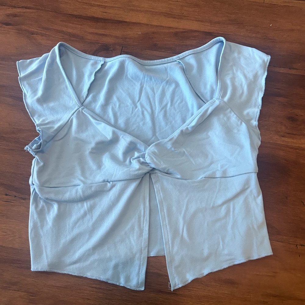 Amazon Blue Sleeveless Crop Tie Front Blouse
